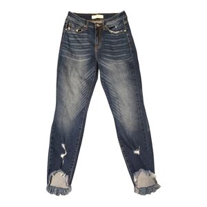 KanCan Dark Blue Distressed Cropped Ankle Jeans